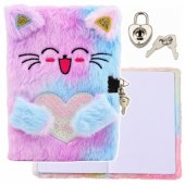 Plush Soft Notebook Diary with a Kitten, Padlock, Keys, Blank Pages