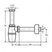 Bottle trap without outlet 11/ 4"x40, white