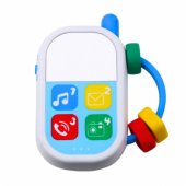 Set of musical toys for toddlers. Telephone, tambourine, keys, sounds,