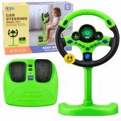 Interactive Steering Wheel on Stand with Pedals Lights Sounds Green