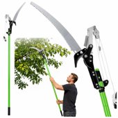 Teleskopinės genėjimo žirklės ir šakų pjūklas 2 viename ant koto 125-240 cm