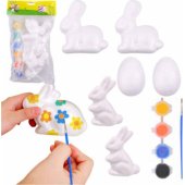 Set for painting styrofoam decorations 4 bunnies 2 eggs paints