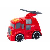 Gaisrinės automobilis su patranka, garsai, šviesos, važiuoja, raudonas
