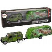 Džipo transporto priemonių rinkinys su tempiama dinozauro priekaba