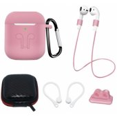 Set for AirPods 2/ 1 + Ear Hook/ Neck Strap/ Carabiner Pink