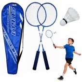 Badminton Set Rackets Shuttlecock Cover Blue