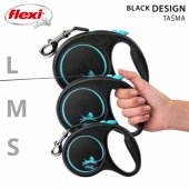 Flexi automatic leash Black Design S tape 5 m color blue.