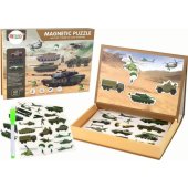 A set of educational magnetic puzzles with a land war motif