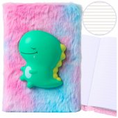 Plush Notebook Lined With Green Dinosaur 3D Colorful