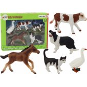 Rural Animals Figure Set 5 Pieces Horse Cow Cat Goose Dog