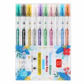Set of Metallic Glitter Markers, Colored, Double-Sided, 10 Pcs