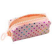 School Pencil Case Organizer Colorful Dots Large Zipper Pink 21x8cm