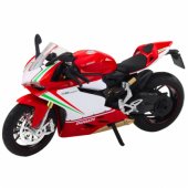 Sportinis motociklas, metalinis, raudonas ir baltas, su šviesomis ir garsais, 1:12