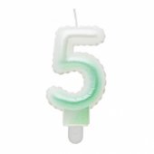 Torto papuošimas Number 5 (7cm), baltas/ žalias ombre