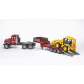 MACK Granite vilkikas su žemagrinde priekaba ir JCB 4CX ekskavatorinis krautuvas