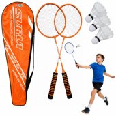 Badminton Set, 3 Rackets, Shuttlecocks, Orange Case
