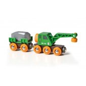 BRIO žalias sunkvežimis su kranu, priekaba ir kroviniu - 33698
