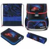Herlitz school bag Loop (black/ blue, school pencil case with 16 parts,