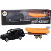 Black Off-Road Car with Trailer Orange Boat