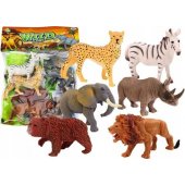 Set of 6 Wild Animal Figurines, Elephant, Lion, Rhinoceros