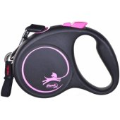 Flexi automatic leash Black Design S tape 5 m color pink.