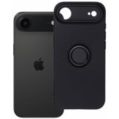 Silikoninis žiedinis dėklas su stovu, skirtas iPhone 17 Air, juodas