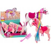 Figurine Horse With Colorful Mane, Saddle, Brush, White Pink