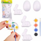 Set for painting styrofoam decorations 3 bunnies 2 eggs paints