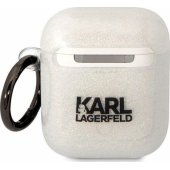 3D Logo NFT Karl and Choupette TPU Glitter Case for Airpods 1/ 2 White