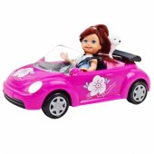 Mini lėlės automobilio kabrioleto ir šuns rinkinys