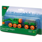 BRIO žalias sunkvežimis su kranu, priekaba ir kroviniu - 33698