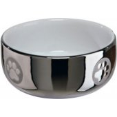 Trixie Cat bowl, ceramic, 0.3 l/ 11 cm, silver/ white