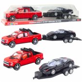 Visureigių rinkinys: raudonas vilkikas ir juodas sportinis automobilis, 59 cm