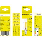E14 LED kaitrinė lemputė, C35, 6.5W, 950lm, 3000K, 360°