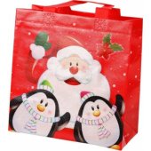 Santa and Penguins Red Gift Bag 22cm x 22cm x 11cm