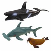 Set of Sea Animals Figurines: Shark, Hammerhead, Killer Whale, Horse,