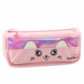 School Pencil Case With Cat Two Pockets Pink 21.5cm