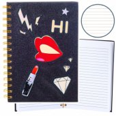 Notebook Lined Notebook Patches Lips Lipstick Glitter Black A5 80 Shee