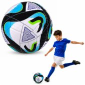 Treniruočių futbolo kamuolys žolės aikštelei, juodas ir mėlynas, 22 cm, 5 dydis