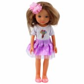 Doll In Purple Dress Long Brown Hair Flower Clip