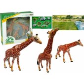 LeanToys Žirafų šeimos figūrėlės + Afrikos fonas (5383)