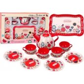 Coffee Tea Set Cups Kettle Tray Red Cafe 15 pcs.