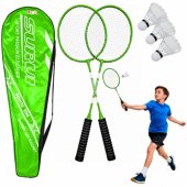 Badminton Set Rackets 3 Shuttlecocks Cover Green
