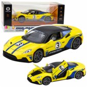 Metalinis sportinis automobilis su šviesomis ir garsais, geltonas, 1:22