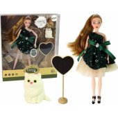 LeanToys Emily medinė širdelė, balta katė, lėlė kūdikis