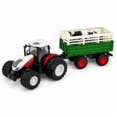 Nuotoliniu būdu valdomas RC ūkio traktorius su priekaba ir karvės figūrėle, 1:24