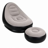 Inflatable Lounge Chair with Footrest, Velour, Portable, Light Brown