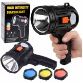 LED Solar Searchlight Flashlight 6 Modes Powerbank Replaceable Filters