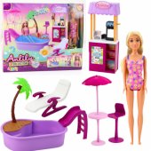 Anlily Doll Set on the Beach with Pool, Palm Tree, Drink Stand, and Ac