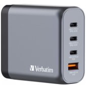 „Verbatim GaN“ kroviklis 140W, 1x USB-A, 3x USB-C (pilka, PD 3.1, PD 3.0, Q)